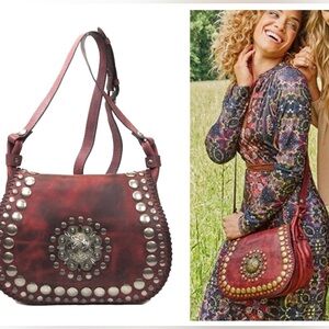 Patricia Nash Distressed Leather Medallion Lucia Rivet Crossbody